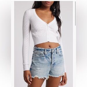 Women's light weight pointelle rib cardigan white S